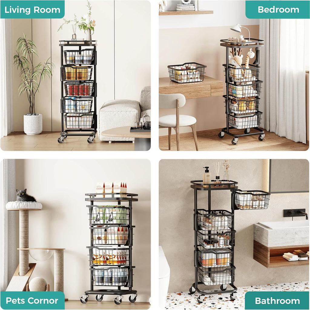 5 Tier Rotating Wire Kitchen Storage Cart